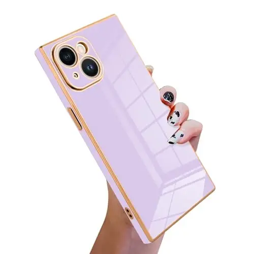 KANGHAR Case for iPhone 15 Plus Rectangle Luxury Purple | Cute Plating Design Full-Body Anti-Scratch Shockproof Bumper Protective Cover for Women Girl Men - 1