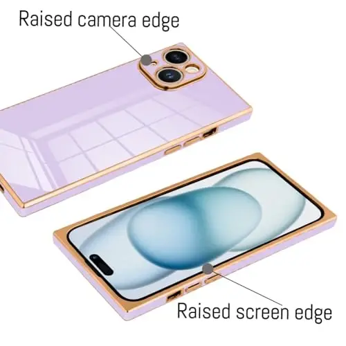 KANGHAR Case for iPhone 15 Plus Rectangle Luxury Purple | Cute Plating Design Full-Body Anti-Scratch Shockproof Bumper Protective Cover for Women Girl Men - 2