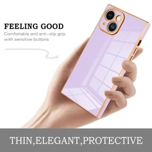 KANGHAR Case for iPhone 15 Plus Rectangle Luxury Purple | Cute Plating Design Full-Body Anti-Scratch Shockproof Bumper Protective Cover for Women Girl Men - 3