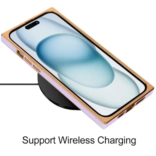 KANGHAR Case for iPhone 15 Plus Rectangle Luxury Purple | Cute Plating Design Full-Body Anti-Scratch Shockproof Bumper Protective Cover for Women Girl Men - 4