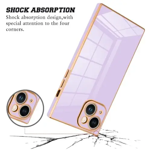 KANGHAR Case for iPhone 15 Plus Rectangle Luxury Purple | Cute Plating Design Full-Body Anti-Scratch Shockproof Bumper Protective Cover for Women Girl Men - 5
