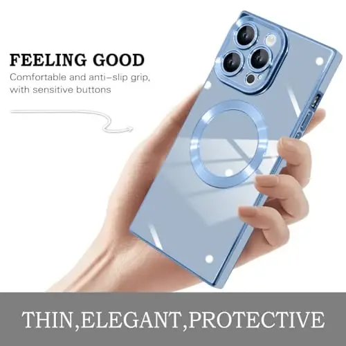 KANGHAR Case for iPhone 15 Pro Rectangle Luxury Blue Magnetic | Cute Plating Design Full-Body Anti-Scratch Shockproof Bumper Compatible with MagSafe Protective Cover for Women Girl Men - 4