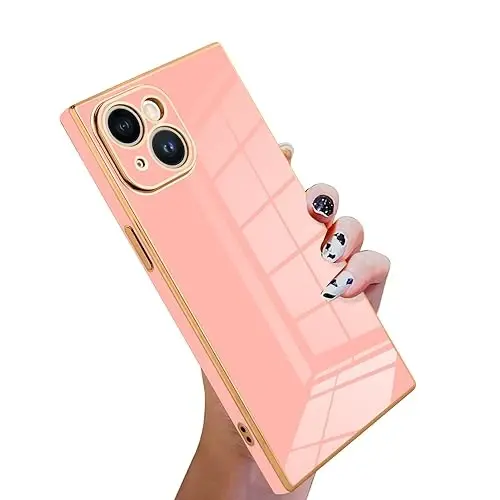 KANGHAR Case for iPhone 15 Rectangle Luxury Pink | Cute Plating Design Full-Body Anti-Scratch Shockproof Bumper Protective Cover for Women Girl Men - 1