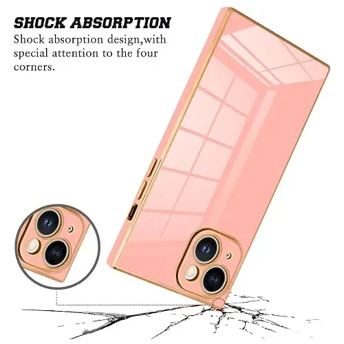 KANGHAR Case for iPhone 15 Rectangle Luxury Pink | Cute Plating Design Full-Body Anti-Scratch Shockproof Bumper Protective Cover for Women Girl Men - 2