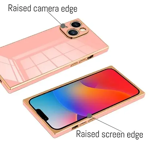 KANGHAR Case for iPhone 15 Rectangle Luxury Pink | Cute Plating Design Full-Body Anti-Scratch Shockproof Bumper Protective Cover for Women Girl Men - 3