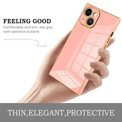 KANGHAR Case for iPhone 15 Rectangle Luxury Pink | Cute Plating Design Full-Body Anti-Scratch Shockproof Bumper Protective Cover for Women Girl Men - 4