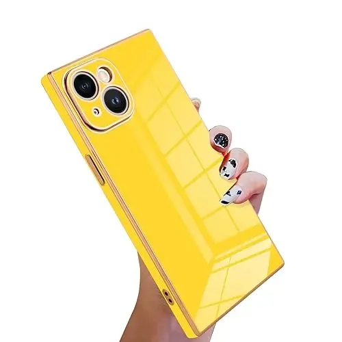 KANGHAR Case for iPhone 15 Rectangle Luxury Yellow | Cute Plating Design Full-Body Anti-Scratch Shockproof Bumper Protective Cover for Women Girl Men - 1