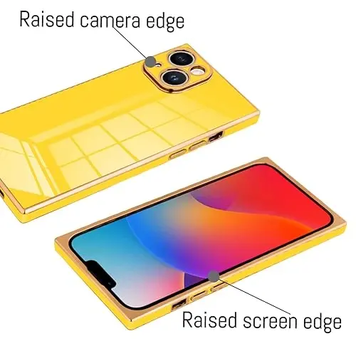 KANGHAR Case for iPhone 15 Rectangle Luxury Yellow | Cute Plating Design Full-Body Anti-Scratch Shockproof Bumper Protective Cover for Women Girl Men - 3