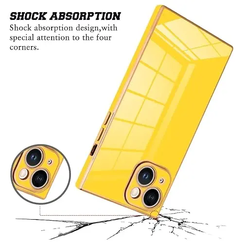 KANGHAR Case for iPhone 15 Rectangle Luxury Yellow | Cute Plating Design Full-Body Anti-Scratch Shockproof Bumper Protective Cover for Women Girl Men - KANGHAR (1)