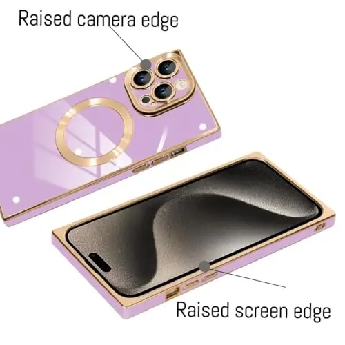 KANGHAR Case for iPhone 16 Pro Max Rectangle Luxury Purple Magnetic | Cute Plating Design Full-Body Anti-Scratch Shockproof Bumper Compatible with MagSafe Protective Cover for Women Girl Men - 3