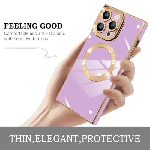KANGHAR Case for iPhone 16 Pro Max Rectangle Luxury Purple Magnetic | Cute Plating Design Full-Body Anti-Scratch Shockproof Bumper Compatible with MagSafe Protective Cover for Women Girl Men - 4