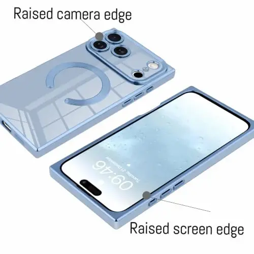 KANGHAR Case for iPhone 18 Pro Max Rectangle Luxury Blue Magnetic | [Compatible with MagSafe] Cute Plating Design Case Full-Body Anti-Scratch Shockproof Bumper Protective Cover - 3