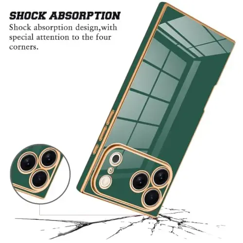 KANGHAR Case for iPhone 18 Pro Max Rectangle Luxury Dark Green | Cute Plating Design Full-Body Anti-Scratch Shockproof Bumper Protective Cover for Women Girl Men - KANGHAR (1)