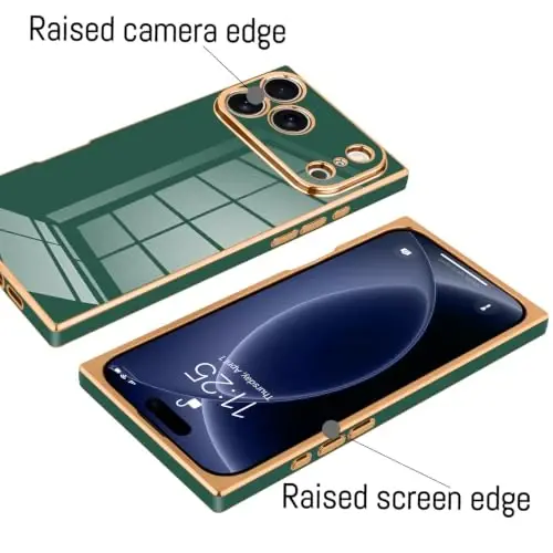 KANGHAR Case for iPhone 18 Pro Max Rectangle Luxury Dark Green | Cute Plating Design Full-Body Anti-Scratch Shockproof Bumper Protective Cover for Women Girl Men - 3