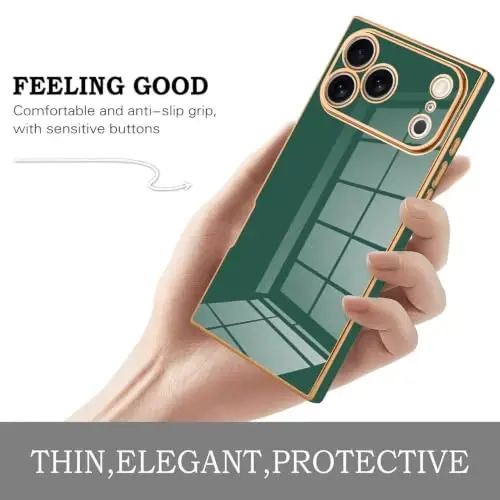 KANGHAR Case for iPhone 18 Pro Max Rectangle Luxury Dark Green | Cute Plating Design Full-Body Anti-Scratch Shockproof Bumper Protective Cover for Women Girl Men - 4