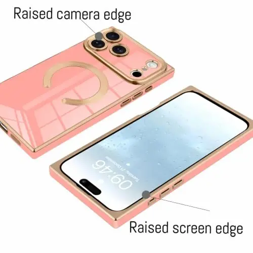 KANGHAR Case for iPhone 18 Pro Max Rectangle Luxury Pink Magnetic | [Compatible with MagSafe] Cute Plating Design Case Full-Body Anti-Scratch Shockproof Bumper Protective Cover - 3