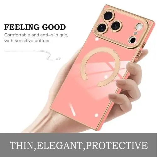 KANGHAR Case for iPhone 18 Pro Max Rectangle Luxury Pink Magnetic | [Compatible with MagSafe] Cute Plating Design Case Full-Body Anti-Scratch Shockproof Bumper Protective Cover - 4