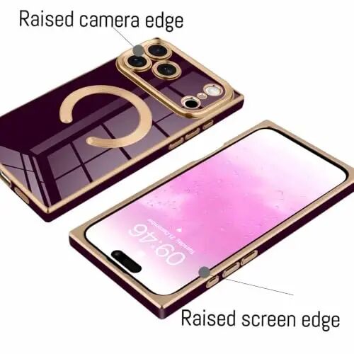 KANGHAR Case for iPhone 18 Pro Max Rectangle Luxury Wine Red Magnetic | [Compatible with MagSafe] Cute Plating Design Case Full-Body Anti-Scratch Shockproof Bumper Protective Cover - 3