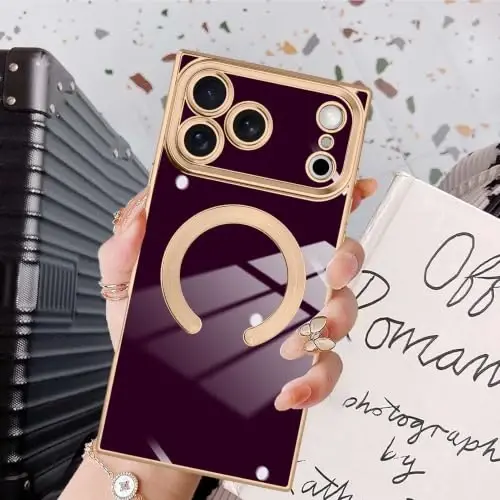 KANGHAR Case for iPhone 18 Pro Max Rectangle Luxury Wine Red Magnetic | [Compatible with MagSafe] Cute Plating Design Case Full-Body Anti-Scratch Shockproof Bumper Protective Cover - 6