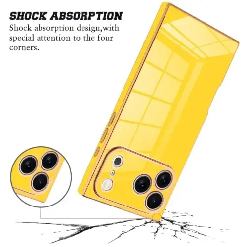KANGHAR Case for iPhone 18 Pro Max Rectangle Luxury Yellow | Cute Plating Design Full-Body Anti-Scratch Shockproof Bumper Protective Cover for Women Girl Men - KANGHAR (1)