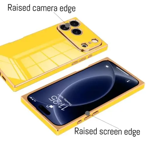 KANGHAR Case for iPhone 18 Pro Max Rectangle Luxury Yellow | Cute Plating Design Full-Body Anti-Scratch Shockproof Bumper Protective Cover for Women Girl Men - 3