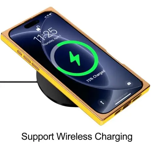 KANGHAR Case for iPhone 18 Pro Max Rectangle Luxury Yellow | Cute Plating Design Full-Body Anti-Scratch Shockproof Bumper Protective Cover for Women Girl Men - 5