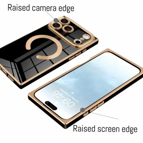 KANGHAR Case for iPhone 18 Pro Rectangle Luxury Black Magnetic | [Compatible with MagSafe] Cute Plating Design Case Full-Body Anti-Scratch Shockproof Bumper Protective Cover - 3