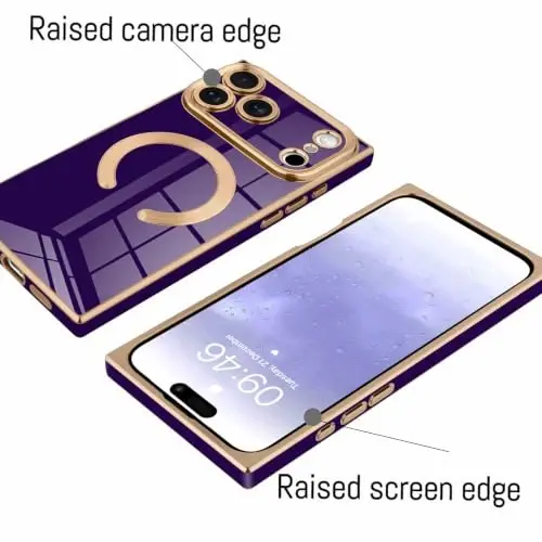 KANGHAR Case for iPhone 18 Pro Rectangle Luxury Dark Purple Magnetic | [Compatible with MagSafe] Cute Plating Design Case Full-Body Anti-Scratch Shockproof Bumper Protective Cover - 3