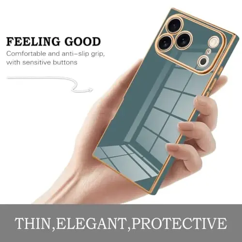 KANGHAR Case for iPhone 18 Pro Rectangle Luxury Granny Grey | Cute Plating Design Full-Body Anti-Scratch Shockproof Bumper Protective Cover for Women Girl Men - 4