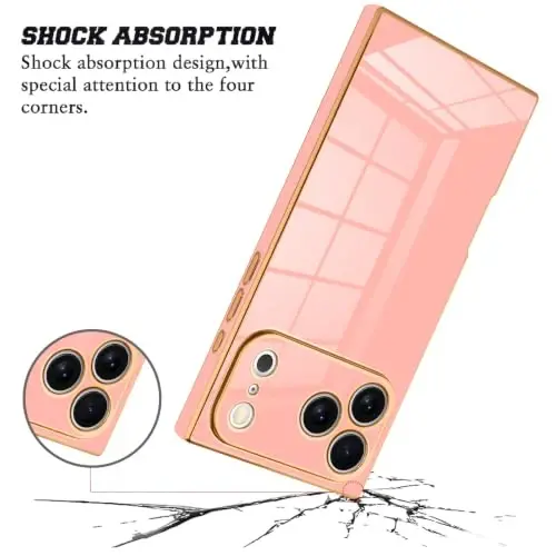 KANGHAR Case for iPhone 18 Pro Rectangle Luxury Pink | Cute Plating Design Full-Body Anti-Scratch Shockproof Bumper Protective Cover for Women Girl Men - 2