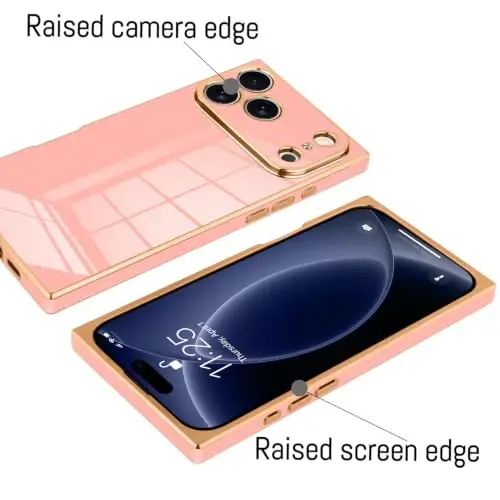KANGHAR Case for iPhone 18 Pro Rectangle Luxury Pink | Cute Plating Design Full-Body Anti-Scratch Shockproof Bumper Protective Cover for Women Girl Men - 3