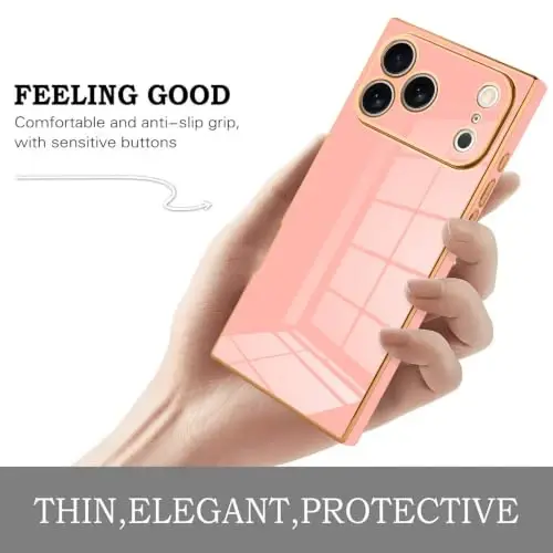 KANGHAR Case for iPhone 18 Pro Rectangle Luxury Pink | Cute Plating Design Full-Body Anti-Scratch Shockproof Bumper Protective Cover for Women Girl Men - 4