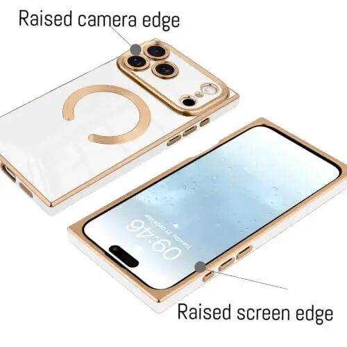 KANGHAR Case for iPhone 18 Pro Rectangle Luxury White Magnetic | [Compatible with MagSafe] Cute Plating Design Case Full-Body Anti-Scratch Shockproof Bumper Protective Cover - 3