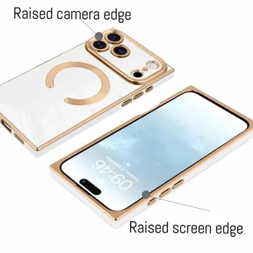 KANGHAR Case for iPhone 18 Pro Rectangle Luxury White Magnetic | [Compatible with MagSafe] Cute Plating Design Case Full-Body Anti-Scratch Shockproof Bumper Protective Cover - 3