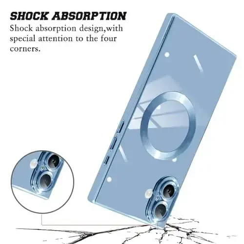 KANGHAR Case iPhone 16 Magnetic uchun mo'ljallangan [MagSafe bilan mos] Hashamatli yoqimli qoplama dizayni G'ilof to'liq korpusli tirnalishga qarshi zarbaga chidamli bamper himoya qopqog'i Moviy - 4