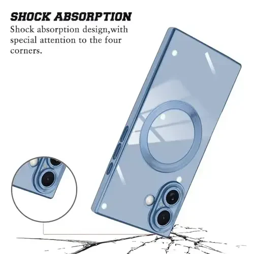 KANGHAR Case iPhone 17 Magnetic uchun mo'ljallangan [MagSafe bilan mos] Hashamatli yoqimli qoplama dizayni Full-Body chizishga qarshi zarbga chidamli bamper himoya qopqog'i Moviy - 2