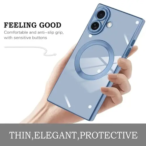 KANGHAR Case iPhone 17 Magnetic uchun mo'ljallangan [MagSafe bilan mos] Hashamatli yoqimli qoplama dizayni Full-Body chizishga qarshi zarbga chidamli bamper himoya qopqog'i Moviy - 4