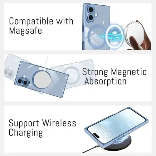 KANGHAR Case iPhone 17 Magnetic uchun mo'ljallangan [MagSafe bilan mos] Hashamatli yoqimli qoplama dizayni Full-Body chizishga qarshi zarbga chidamli bamper himoya qopqog'i Moviy - 5