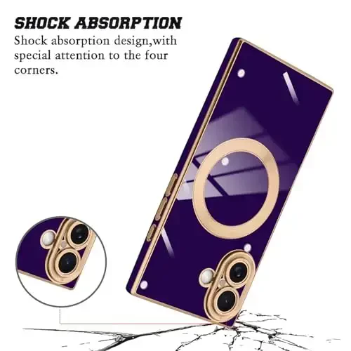 KANGHAR Case iPhone 17 Magnetic uchun mo'ljallangan [MagSafe bilan mos] Hashamatli yoqimli qoplama dizayni To'liq korpusli tirnalishga qarshi zarbaga chidamli bamper himoya qopqog'i to'q binafsha - 2