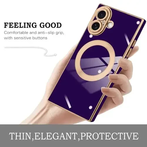 KANGHAR Case iPhone 17 Magnetic uchun mo'ljallangan [MagSafe bilan mos] Hashamatli yoqimli qoplama dizayni To'liq korpusli tirnalishga qarshi zarbaga chidamli bamper himoya qopqog'i to'q binafsha - 4