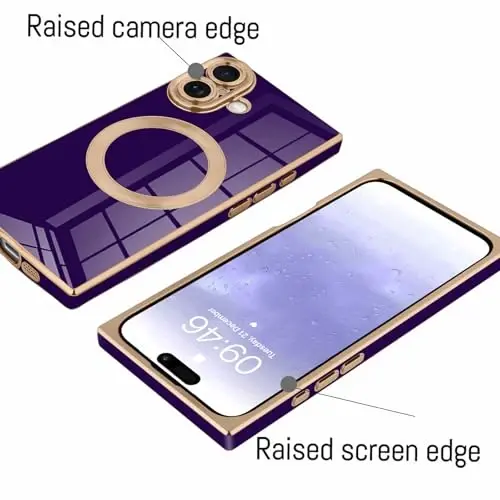 KANGHAR Case iPhone 17 Magnetic uchun mo'ljallangan [MagSafe bilan mos] Hashamatli yoqimli qoplama dizayni To'liq korpusli tirnalishga qarshi zarbaga chidamli bamper himoya qopqog'i to'q binafsha - 3