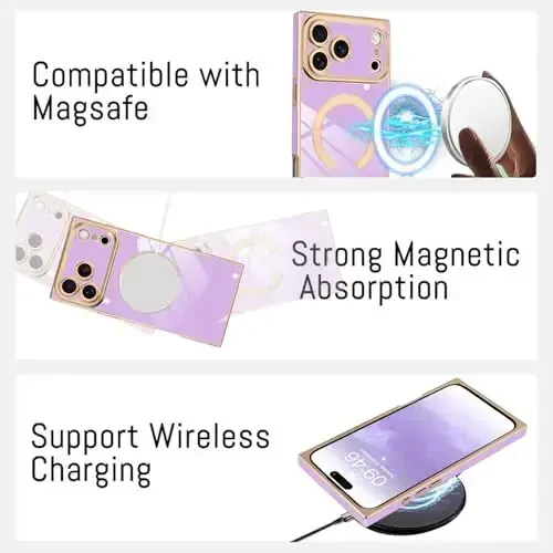 KANGHAR Case iPhone 17 Pro Max Magnetic uchun mo'ljallangan [MagSafe bilan mos keladi] Hashamatli chiroyli qoplama dizayni To'liq korpusli tirnalishga qarshi zarbga chidamli bamper himoya qopqog'i binafsha - 5