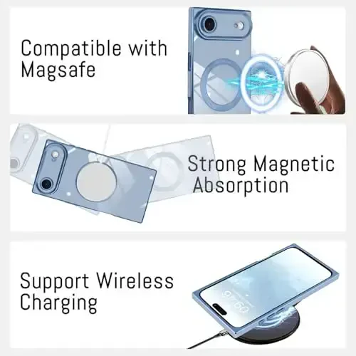 KANGHAR Case iPhone Air Magnetic uchun mo'ljallangan [MagSafe bilan mos keladi] Hashamatli Chiroyli Qoplama Dizayni G'ilof To'liq Korpusli Chizishga Qarshi Zarba o'tkazmaydigan Bamper Himoya Qopqog'i Moviy - 5