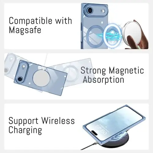 KANGHAR Case iPhone Air Magnetic uchun mo'ljallangan [MagSafe bilan mos keladi] Hashamatli Chiroyli Qoplama Dizayni G'ilof To'liq Korpusli Chizishga Qarshi Zarba o'tkazmaydigan Bamper Himoya Qopqog'i Moviy - 5