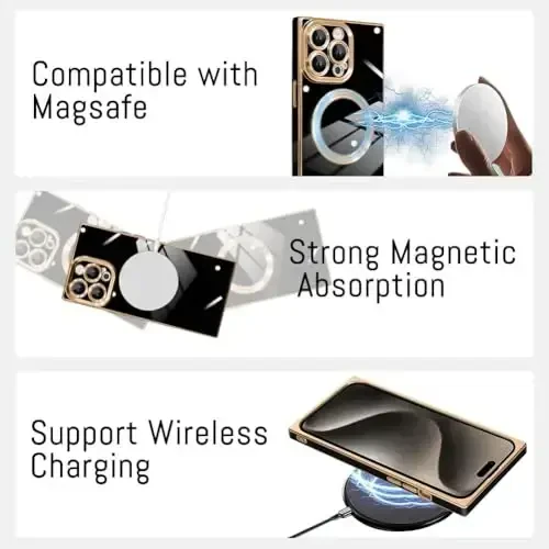 KANGHAR Case Phone 16 Plus Magnetic uchun mo'ljallangan [MagSafe bilan mos] Hashamatli Chiroyli Qoplama Dizayni Korpus To'liq tanani chizishdan himoya qiluvchi zarbaga chidamli bamper himoya qopqog'i Qora - 5