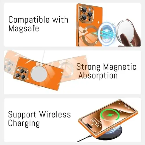 KANGHAR Чехол для iPhone 15 Pro Max, магнитный [совместим с MagSafe], роскошный милый дизайн с напылением, полноразмерный противоударный защитный чехол, оранжевый - 5