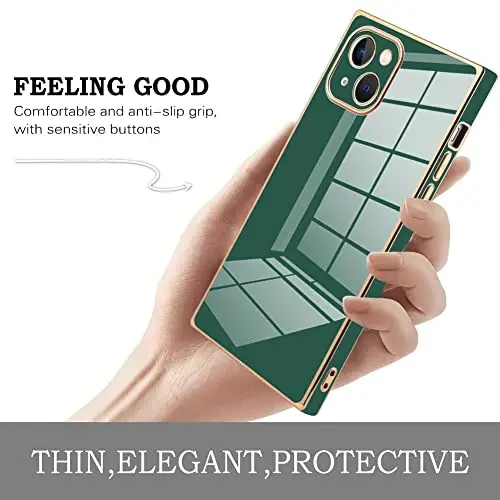 KANGHAR Cute Case Compatible with iPhone 13 - Luxury Plating Electroplate Design, Full-Body Anti-Scratch Shockproof Bumper Protective Cover (Dark Green) - 4