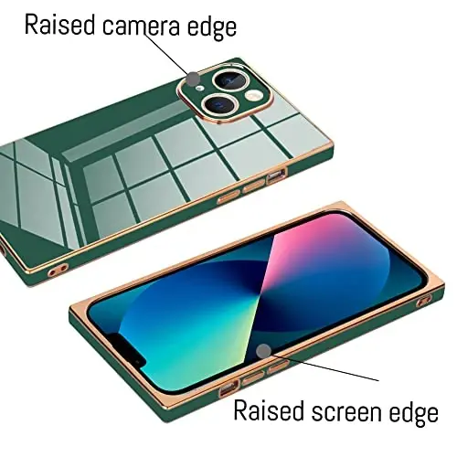 KANGHAR Cute Case Compatible with iPhone 13 - Luxury Plating Electroplate Design, Full-Body Anti-Scratch Shockproof Bumper Protective Cover (Dark Green) - 3