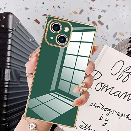 KANGHAR Cute Case Compatible with iPhone 13 Women Girls Luxury Dark Green | Cute Plating Electroplate Design Cute Case Full-Body Anti-Scratch Shockproof Bumper Protective Cover 