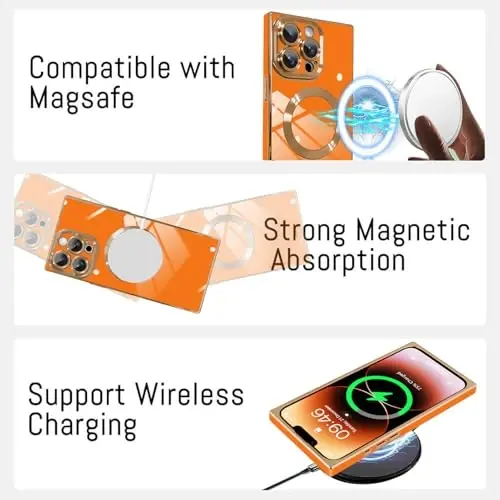 KANGHAR iPhone 14 Pro Max uchun mo'ljallangan magnitli g'ilof [MagSafe bilan mos keladi] Hashamatli yoqimli qoplamali dizayn, to'liq himoya, tirnalishga qarshi, zarbaga chidamli bamperli himoya g'ilofi, to'q sariq rang - 5